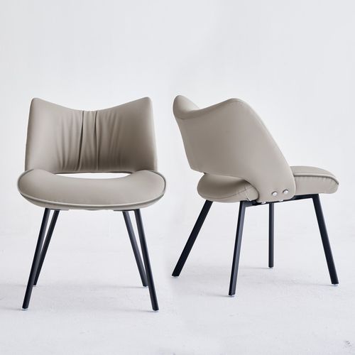 Ensemble De 2 Chaises Salle À Manger, Similicuir Mid-Century, Assise Douce, Pieds Métal, Idéales Pour Salon & Salle À Manger, Sable