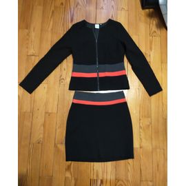 Bel Ensemble Tailleur Miss Captain Avec Veste & Jupe, Noir À Bandes Colorées 34