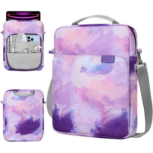 13 Pouces Sac à Main pour Tablette avec Bandoulière pour iPad Air 13"", iPad Pro 13"", iPad Pro 12.9"", Galaxy Tab S9+/S9 Plus/S10+/S10 Plus/S9 FE+/S9 FE Plus 12.4"", Aquarelle Violette