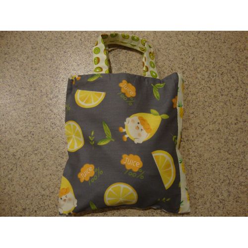 cabas en coton imprimé ananas, citrons, kiwis