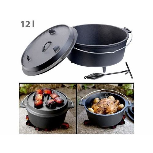 Four Hollandais En Fonte 12 L Avec Pieds De Support Et Couvercle/Poêle 2 En 1