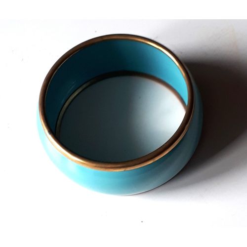 Large Bracelet Rigide Métallique Turquoise Cerclé De Doré En Haut Et En Bas-Diamètre Intérieur 7cm-Largeur 3.5cm - Modèle Vintage Cadeau Publicitaire Des Parfumeries Douglas