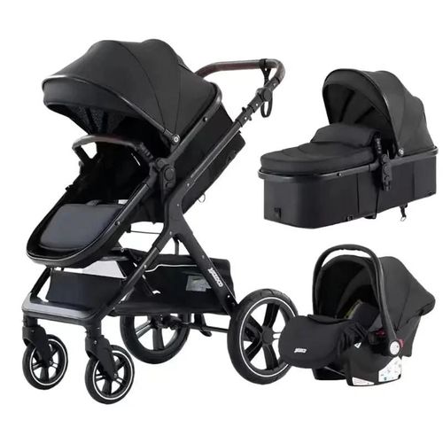 Poussette Pour Bébé, 3 En 1, Pliable, Portable, Cadre En Aluminium, Noir