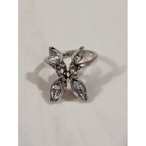 Bague Métal Argenté,Strass Transparent,Taille 18.15