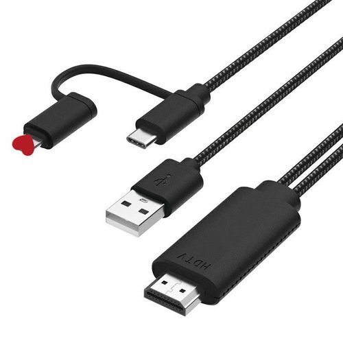 Câble d'adaptateur HDMI 1080P Type C+Micro USB vers HDTV noir pour Android 7537T