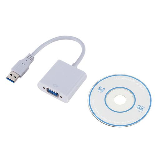 Adaptateur USB vers VGA pour ordinateur avec carte graphique externe d'extension USB3.0 vers VGA Ligne VGA en blanc