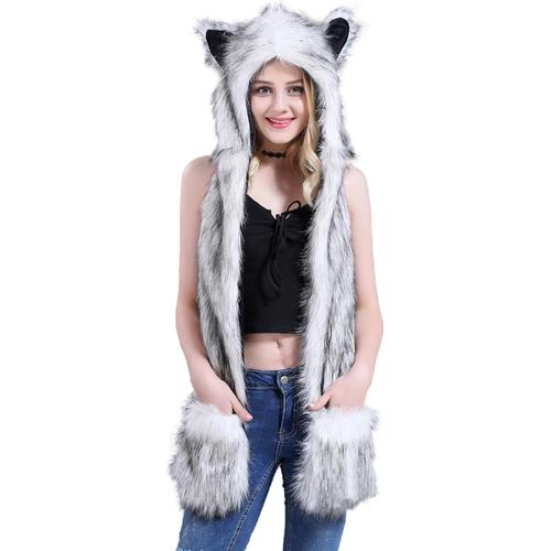 Écharpe Capuche En Fausse Fourrure Pour Femme Foulard Long Chaude En Fourrure Capuche Chaude Écharpe À Col Foulard Wrap Châle Chauffant Pour Hiver Temps Froid