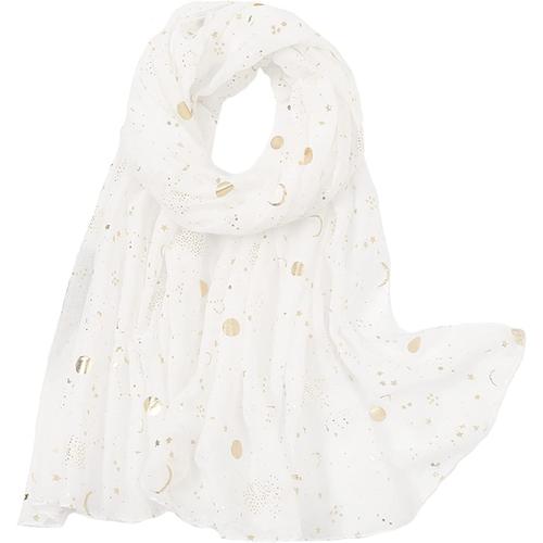 Étoile Lune Imprimé Foulard Châles Légers Pour Femme Foulard À La Mode En Feuille D'argent Et Flocon De Neige