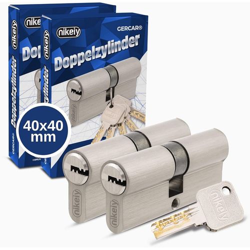 Lot de 2 cylindres de serrure profilés Pro 40/40 massif à fermeture identique Double cylindre Laiton mat Avec 10 clés Clé réversible Longueur : 80 mm,A : 40 B : 40 2 x(Q200)