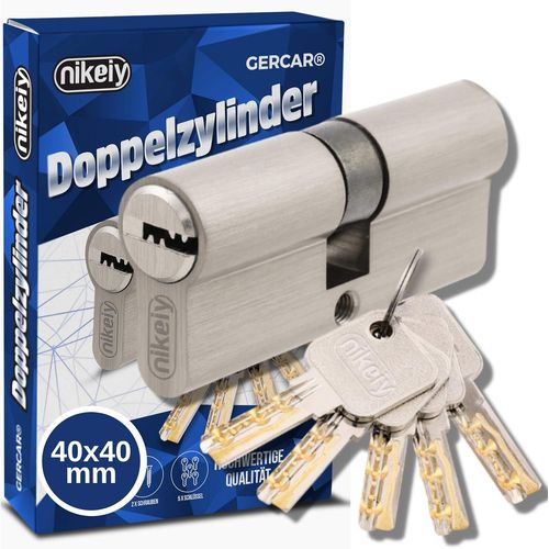 Cylindre de serrure Pro 80 mm 40/40 Double cylindre massif En laiton nickelé Avec 5 clés Clé réversible A : 40 B : 40 1 pièce(Q1152)