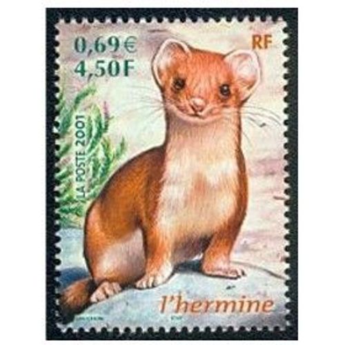 France 2001, Très Beau Timbre Neuf** Luxe Yvert 3384, Série «Nature De France» - Animaux Des Bois, L'hermine.