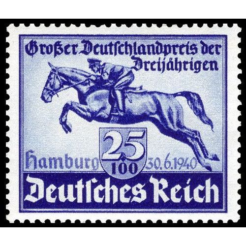 Allemagne, 3ème Reich 1940, Beau Timbre Yvert 671, Grande Courses Hippiques, Derby De Hambourg, Filigrane Croix Gammées, Tbe.
