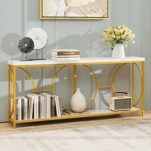 Costway Table Console D'entrée Imprimée Marbre - 180 X 30 X 80 Cm - Cadre En Métal Doré Style Scandinave Moderne