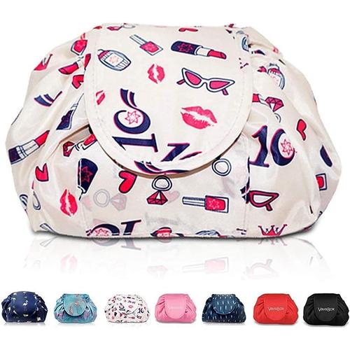 Sac de Maquillage Paresseux avec Cordon de Serrage Portable Grand Sac de Voyage cosmétique Pochette de Voyage Organisateur de Rangement de Maquillage pour Femme Fille (Rouge à lèvres).[O558]