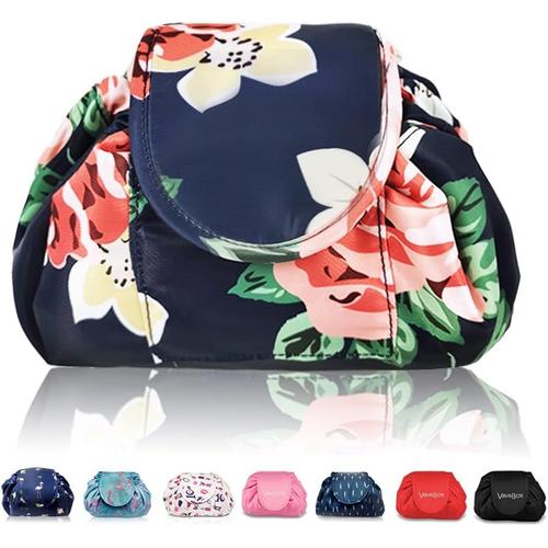 Sac de Maquillage Paresseux avec Cordon de Serrage Portable Grand Sac de Voyage cosmétique Pochette de Voyage Organisateur de Rangement de Maquillage pour Femme Fille (Floral).[O562]