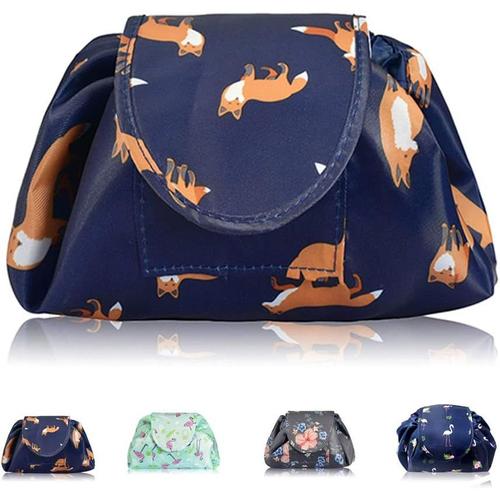 Sac de Maquillage Paresseux avec Cordon de Serrage Portable Grand Sac de Voyage cosmétique Pochette de Voyage Organisateur de Rangement de Maquillage pour Femme Fille (Renard doré).[O559]