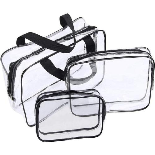 3 en 1 Cadeaux Sacs Sac de Voyage en PVC Transparent Étanche Multifonction Sacs Cosmetiques Trousses à Maquillage pour Voyage 3Pcs(Noir).[O956]