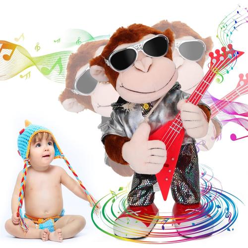 Peluche Singe Dansant, Jouets En Peluche, Chant Dansant, Secouant La Guitare, Moulage Punk, Contrôle À Un Bouton, Jouets Éducatifs Pour Enfants.[G738]