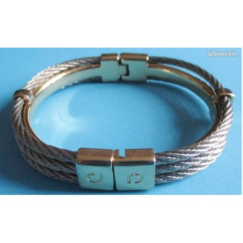 Bracelet Rigide Ouvrant En Acier Tressé Collection Vintage Câbles 3 Brins Bicolore-Diamètre Intérieur Ouvert 9.5cm Et Fermé 6.5cm-Pratiquement Jamais Porté-Acheté Autrefois Aux Nouvelles Galeries