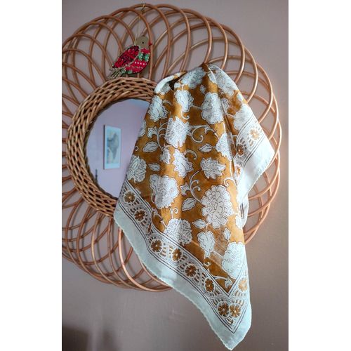 Echarpe Foulard Bandana "Agra" Voile De Coton Indien Block Print 50x50 Centimètres