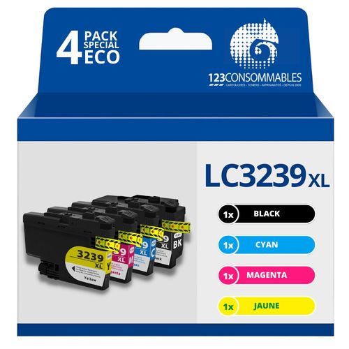 123CONSOMMABLES - Pack compatible avec BROTHER LC-3239XL 4 cartouches
