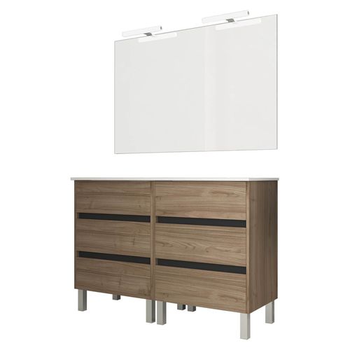 Ensemble De Salle De Bain Meuble 120cm Stay Three Edge Bois Clair - Vasque En Céramique - Miroir Sur Châssis - Applique Lumineuse