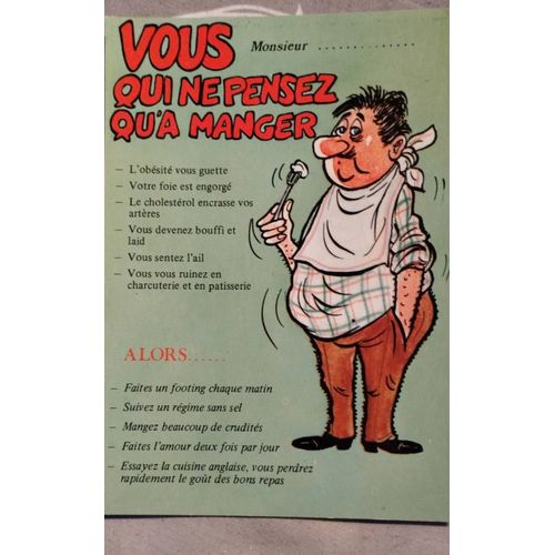 Monsieur, Vous Qui Ne Pensez Qu À Manger - Carte Postale Ancienne Non Écrite - Humour