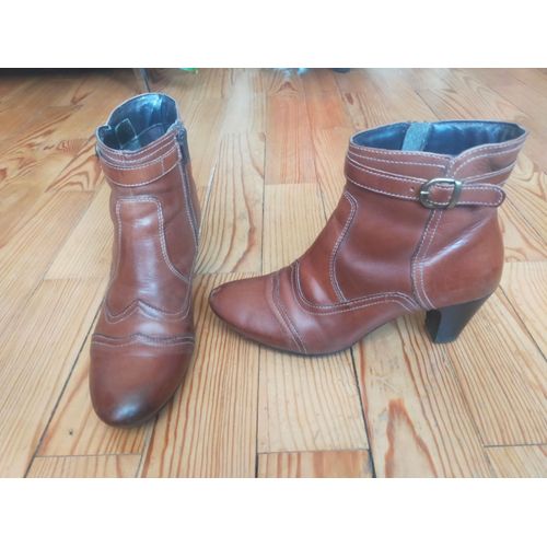 Bottines En Cuir Marron À Talon 37