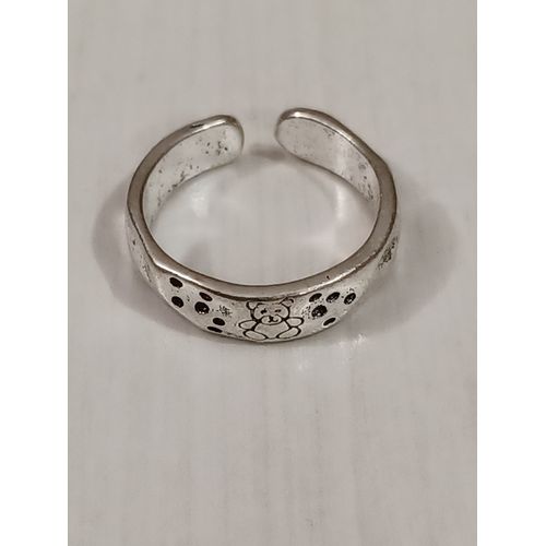 Bague Métal Argenté,Ours En Peluche,Effet Martelé,Bague Ouverte Taille 17.2