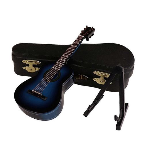 A-Guitare Miniature En Bois Avec Support Et Étui Mini Instrument De Musique Miniature Maison De Poupée Modèle Ho