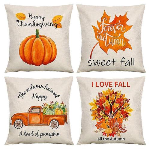 Housses De Coussin Pour Décor D¿Automne 18 X 18 Lot De 4, Décorations D¿Automne Ferme, Thanksgiving Home Decor