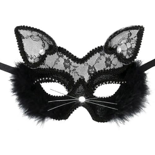 Halloween Masquerade Sexy Dentelle Femme Chat Masque (Noir) 1 Pièces