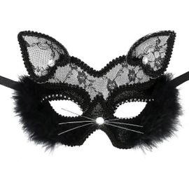 Halloween Masquerade Sexy Dentelle Femme Chat Masque (Noir) 1 Pièces