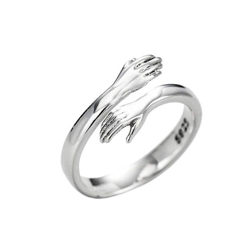 Bague De Câlin En Argent Sterling, Bague De Câlin, Bague De Câlin De Couple Réglable, Amour Romantique Étreindre Mains Ouvrir Rin