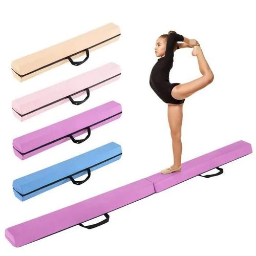 Poutre De Gymnastique Pliable Pour Enfants 210cm Costway-En Mousse Eva Et En Daim Amovible-Poignées-Boucles Et À Crochets-Violet