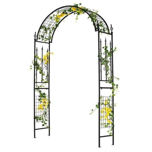 Arche De Jardin Avec Treillis En Métal Costway-143 X 40 X 234 Cm-Toit Élégant-4 Piquets De Sol-Pour Rosiers Plantes Grimpantes