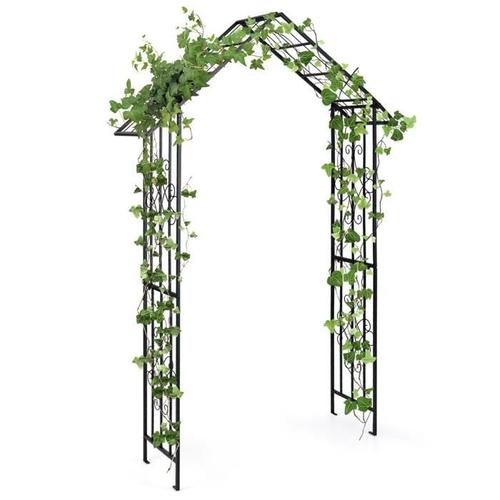 Arche De Jardin Avec Treillis En Métal Costway-116 X 40 X 223 Cm-Toit Élégant-4 Piquets De Sol-Pour Rosiers Plantes Grimpantes