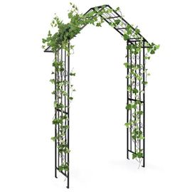 Arche De Jardin Avec Treillis En Métal Costway-116 X 40 X 223 Cm-Toit Élégant-4 Piquets De Sol-Pour Rosiers Plantes Grimpantes