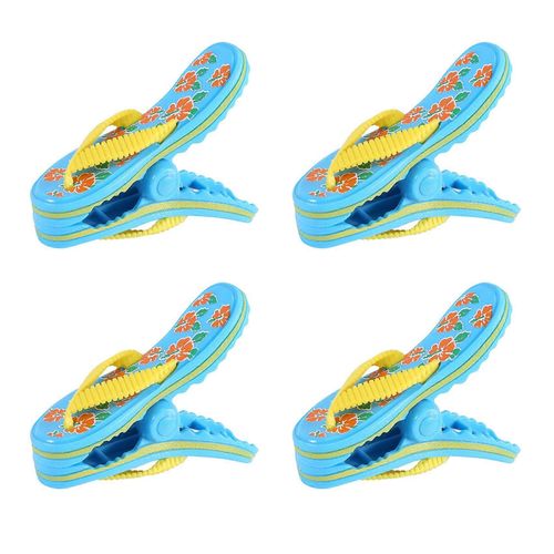Pack De 4 Pinces À Serviettes De Plage En Plastique, Pantoufles Mignonnes Transats Pattes, Pinces À Linge De Grande Taille Pour Hol