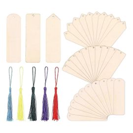30pcs Bois Signets Vierge Bricolage En Bois Marque-Page Artisanat Inachevé Bois Tags Demi-Cercle Triangle Marque-Page Glands