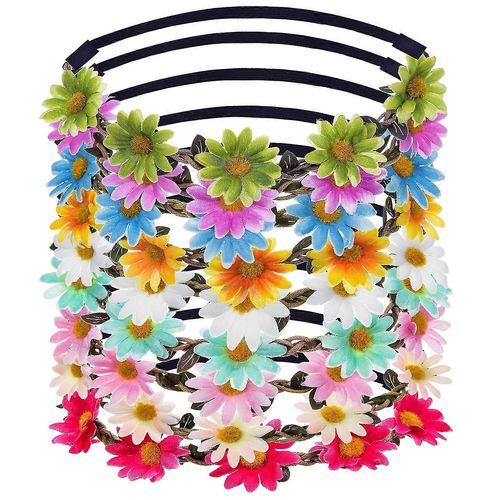 Lady Girl Headbands Multicolor Daisy Flower Crown Floral Garland Pour Festival Wedding Party, 9 Pièces