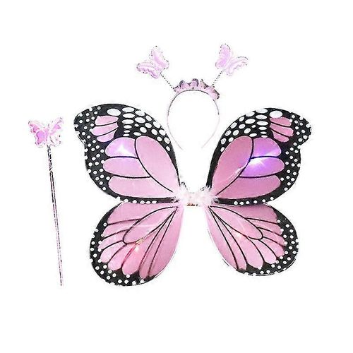 3pcs Fée Princesse Set Flash Performance Costume Glow Princesse Costume Butterfly Wings Fairy Wand Set Pour Filles Enfants