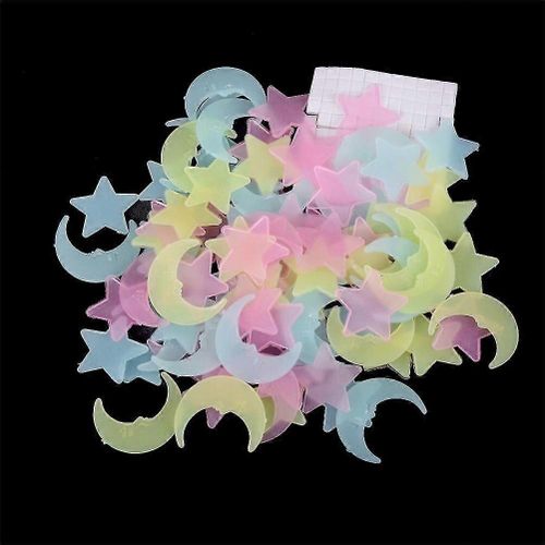 100pcs étoiles lunes brillent dans les autocollants muraux sombres, autocollants muraux fluorescents lumineux pour enfants chambre de bébé Dcor
