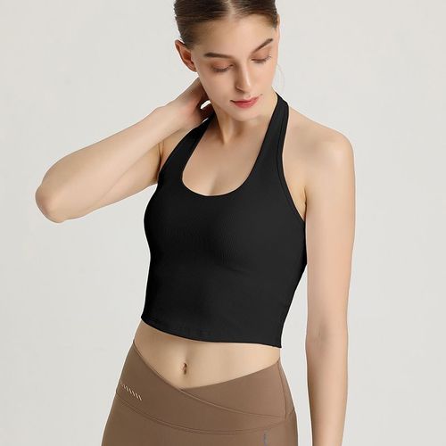 Débardeur De Sport Pour Femmes Coupe Fixe Avec Col Halter Nouveau Modèle Pour L'été Couleur Noire Taille S Vêtement De Yoga Et Gym