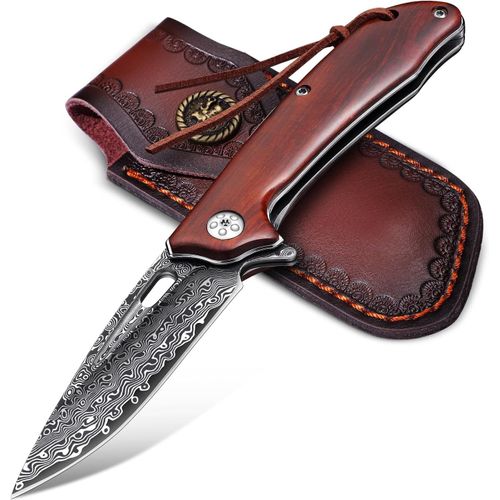 Couteau De Poche Damas Couteau Pliant Avec Étui Couteau D'extérieur En Acier Damas Aiguisé Pour Le Camping Cadeaux De Collection Pour La Survie
