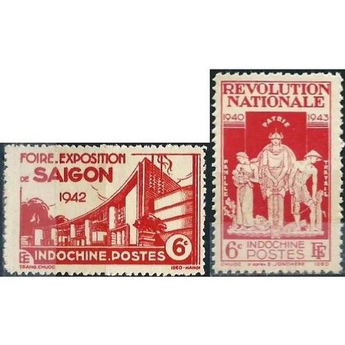 Indochine (Actuel Vietnam), Colonie Française 1942 / 43, Très Beaux Timbres Neufs** Yvert 231 Foire De Saigon Et 242 3eme Anniversaire De La Révolution Nationale De Pétain.