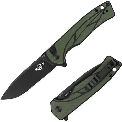 Couteau De Poche Pliant Verrouillage Des Boutons Acier Avec Manche G10 Petit Pour La Chasse, Le Camping, La Survie En Plein Air Et Le Transport Quotidien (Od Vert)