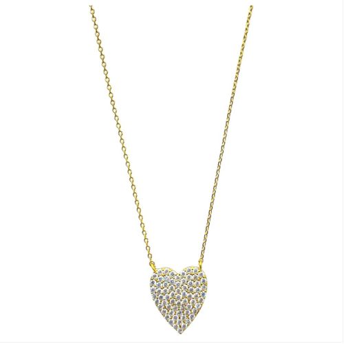Etrem-Collier Grand Coeur Brillant Plaqué Argent Sterling 925 Et Zirconium