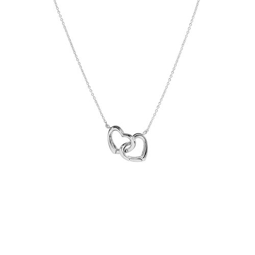 Etrem-Collier Double C?ur Entrelacé Plaqué Argent Sterling 925 Chaine Fine