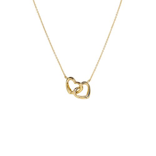 Etrem-Collier Double C?ur Entrelacé Plaqué Or 14k Chaine Fine
